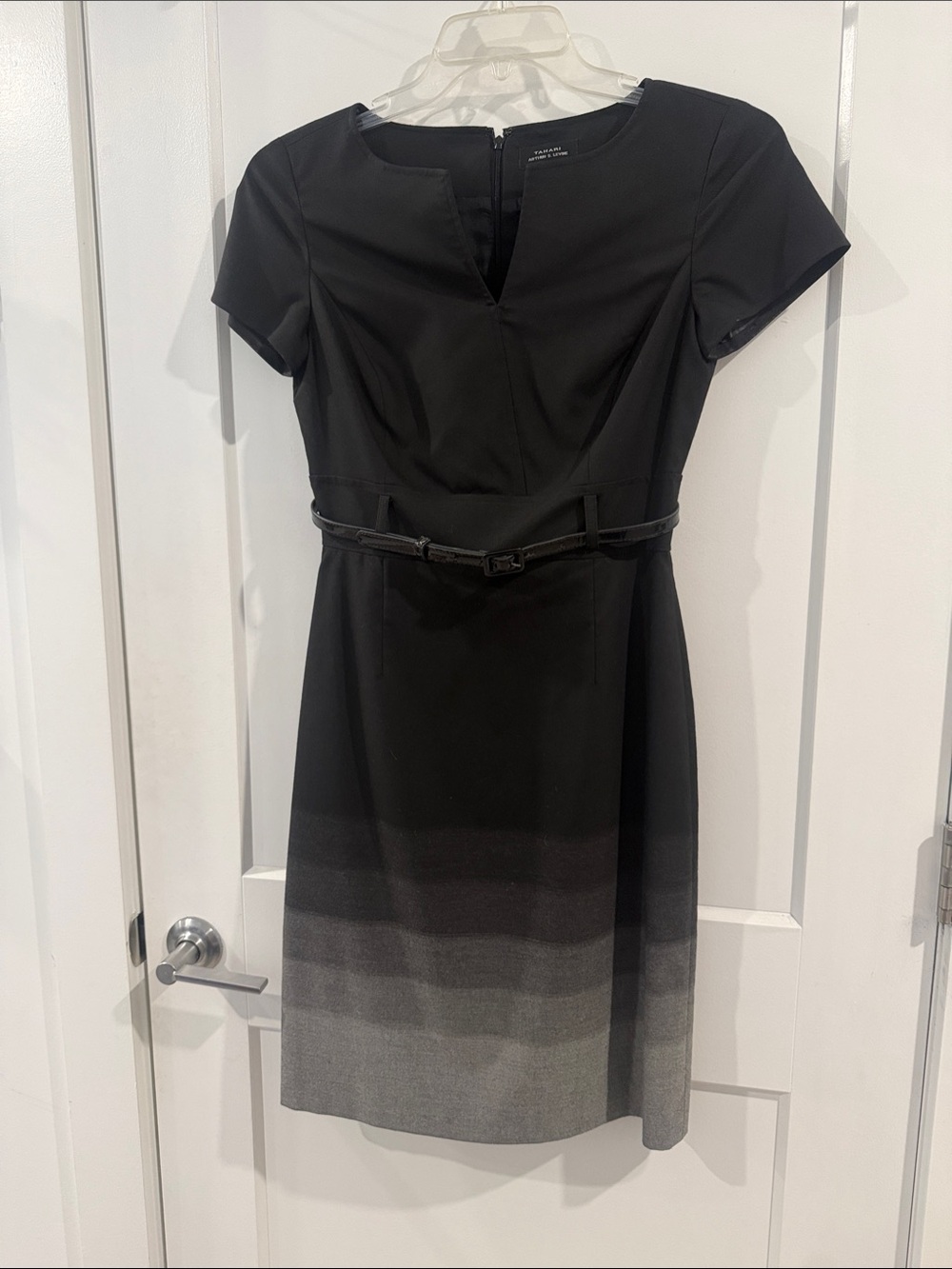 Tahari Arthur S Levine Black to Gray Ombre Sheath Dress with Belt